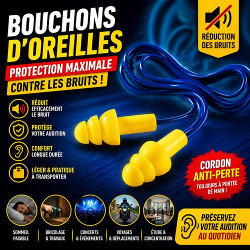 Bouchons d’Oreilles Anti-Bruit – Protection Auditive Chantier, Sommeil & Voyage