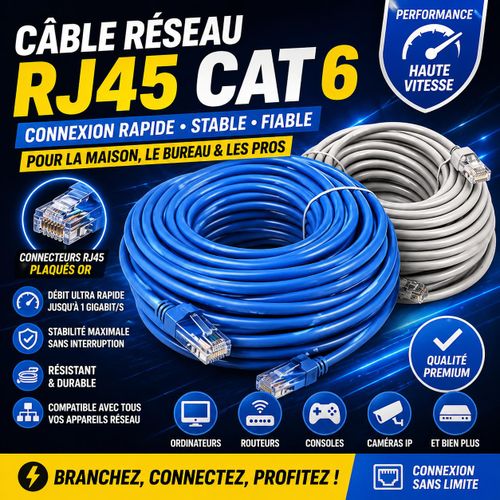 Câble Réseau RJ45 CAT6 Haute Performance