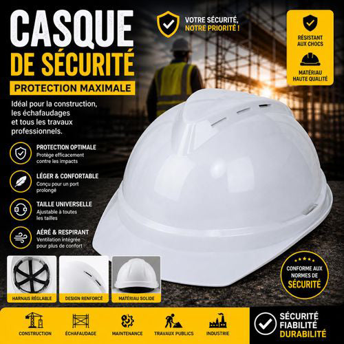 Casque de Sécurité Chantier – Protection Tête Anti-Choc