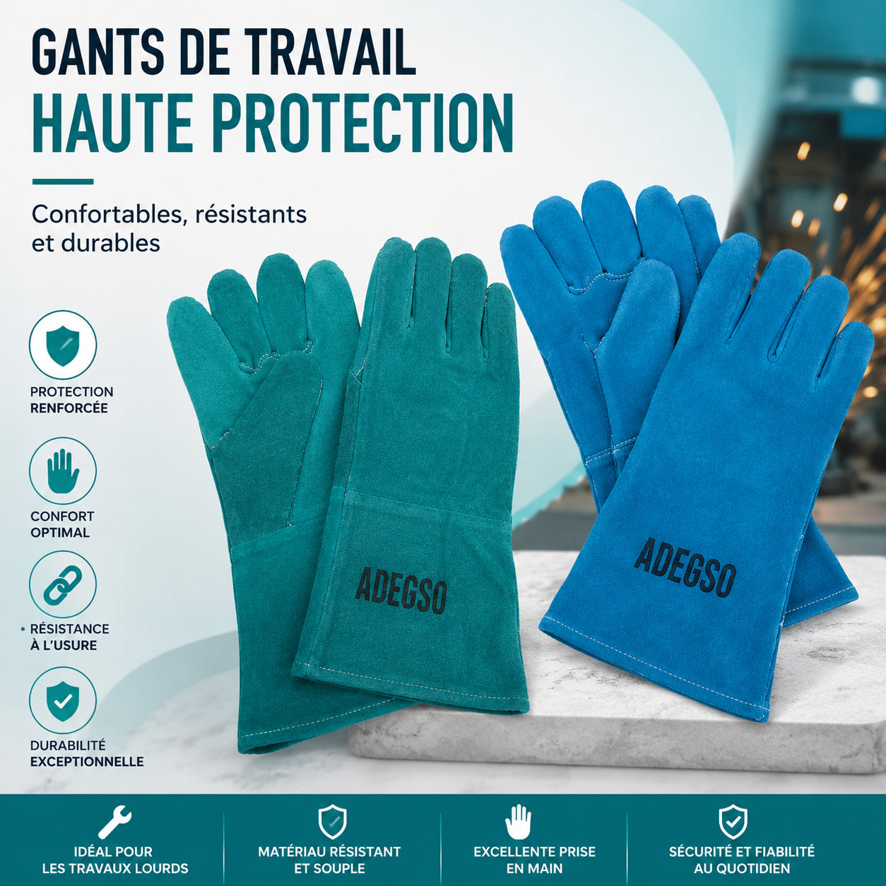 Gants de Soudure en Cuir ADEGSO – Protection Haute Température