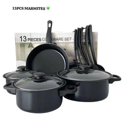 Ensemble de Cuisine 13 Pièces – Poêles, Casseroles & Ustensiles – Revêtement Antiadhésif – Compatible Tous Feux
