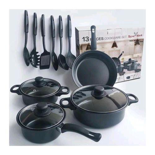 Ensemble de Cuisine 13 Pièces – Poêles, Casseroles & Ustensiles – Revêtement Antiadhésif – Compatible Tous Feux