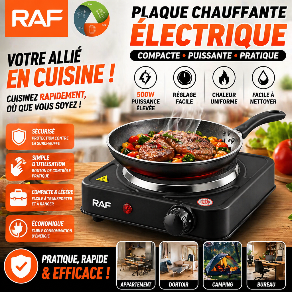 Plaque Chauffante Électrique 500W – Réchaud Électrique Compact – Mini Plaque de Cuisson Portable