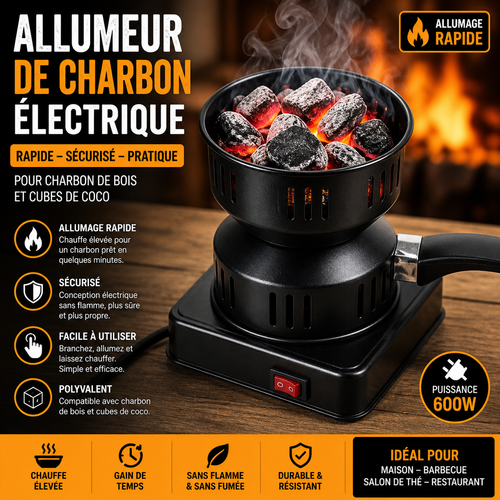 Allumeur de Charbon Électrique – Chauffe Rapide 600W – Sans Flamme – Idéal Barbecue, Chicha & Cuisine