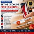 Tramontina – Set de Découpe Professionnel Couteau de Chef + Fusil à Aiguiser – Acier Inoxydable – Blanc & Argent