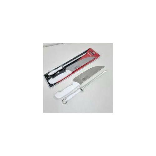 Tramontina – Set de Découpe Professionnel Couteau de Chef + Fusil à Aiguiser – Acier Inoxydable – Blanc & Argent
