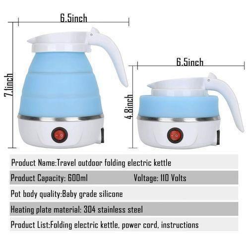 Bouilloire Électrique Pliante Portable 0,6L – Silicone Alimentaire – Chauffe Eau de Voyage Compact – Bleu