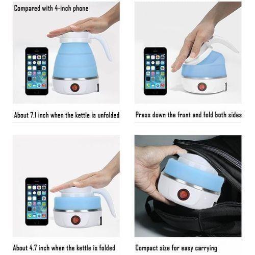 Bouilloire Électrique Pliante Portable 0,6L – Silicone Alimentaire – Chauffe Eau de Voyage Compact – Bleu