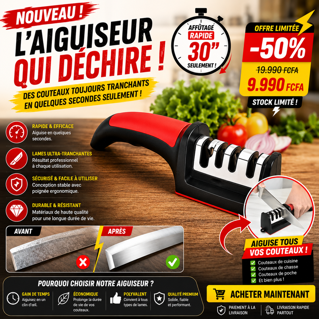 Aiguiseur de Couteaux Manuel Professionnel – Affûtage Rapide 4 en 1