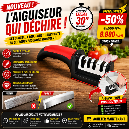 Aiguiseur de Couteaux Manuel Professionnel – Affûtage Rapide 4 en 1