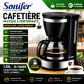 Cafetière Électrique 1,25 L – Machine à Café Filtre 800W – Capacité 10 Tasses – Fonction Maintien au Chaud – Noir