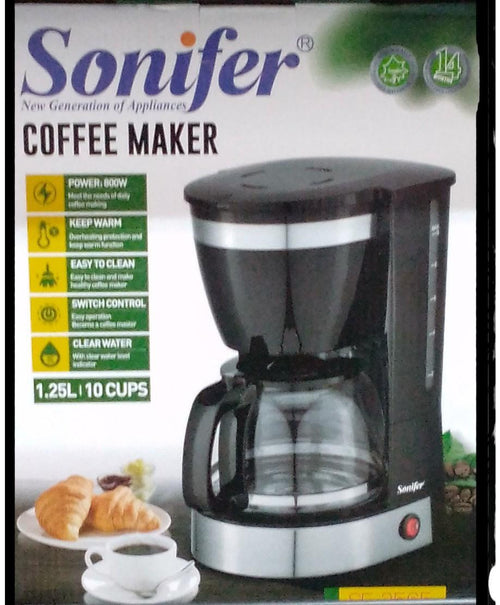 Cafetière Électrique 1,25 L – Machine à Café Filtre 800W – Capacité 10 Tasses – Fonction Maintien au Chaud – Noir