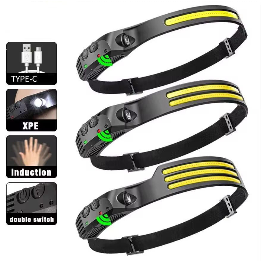 Lampe Frontale LED Rechargeable avec Détecteur de Mouvement