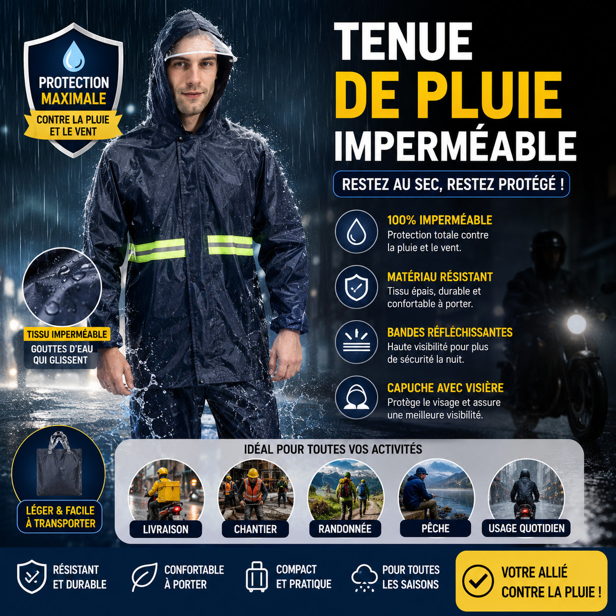 Tenue de Pluie Imperméable Complète Haute Visibilité